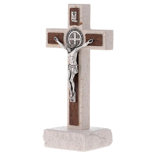 Medjugorje cross with Saint Benedict's medal, marble, 16 cm 3