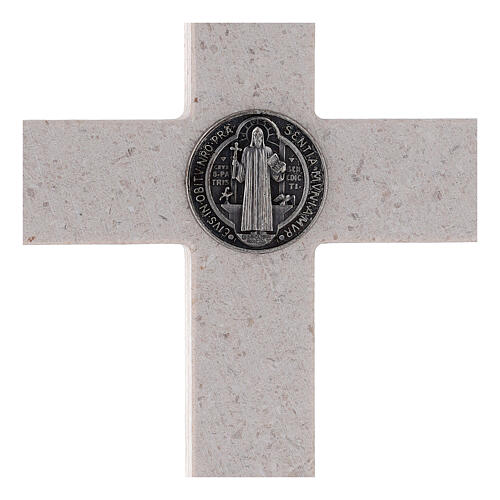Medjugorje cross with Saint Benedict's medal, marble, 16 cm 4