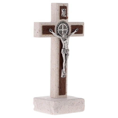 Medjugorje cross with Saint Benedict's medal, marble, 16 cm 5