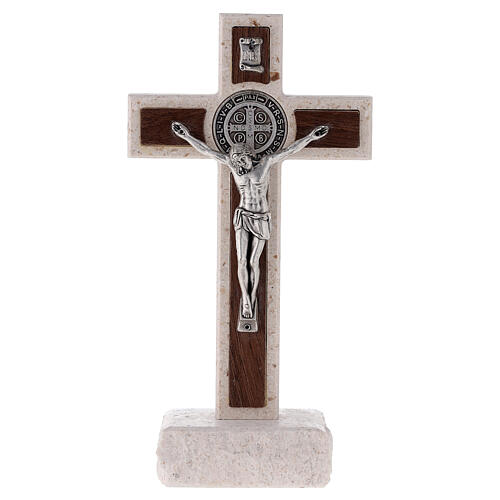Cruz de mesa Medjugorje medalha São Bento mármore 16 cm 1