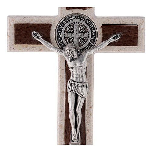 Cruz de mesa Medjugorje medalha São Bento mármore 16 cm 2