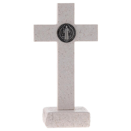 Cruz de mesa Medjugorje medalha São Bento mármore 16 cm 6