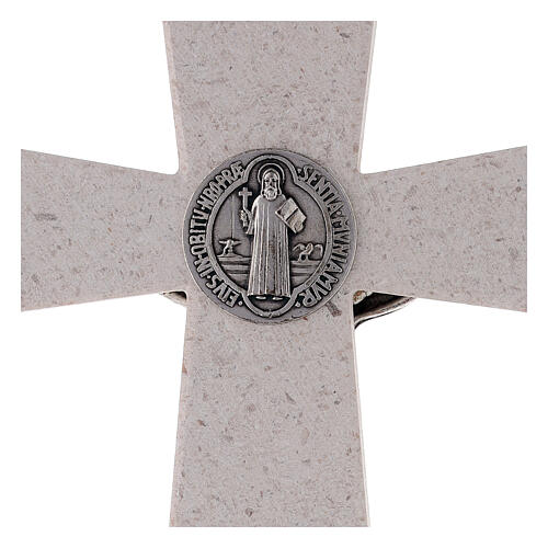 Standing Medjugorje crucifix with Saint Benedict's medal, marble, 24 cm 4
