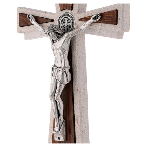 Standing Medjugorje crucifix with Saint Benedict's medal, marble, 24 cm 5