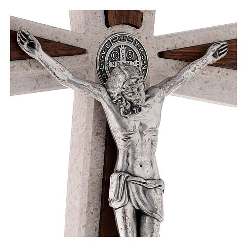 Standing Medjugorje crucifix with Saint Benedict's medal, marble, 24 cm 7