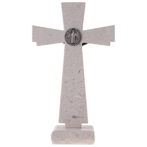 Standing Medjugorje crucifix with Saint Benedict's medal, marble, 24 cm 8
