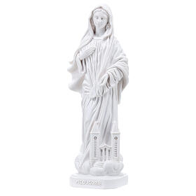 Statue of Our Lady of Medjugorje with Saint James church, 20 cm, white marble dust