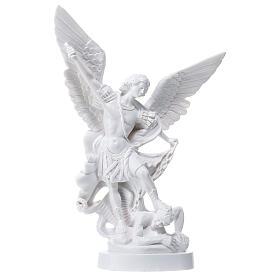 Estatua San Miguel Arcángel polvo mármol blanco 30 cm