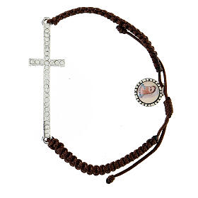 Bracelet Medjugorje corde croix strass et médaille Notre-Dame