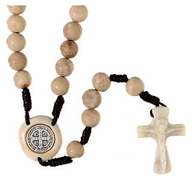 Medjugorje stone rosary of Saint Benedict, stylised cross, 6 mm beads