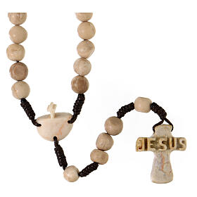 Medjugorje stone rosary, 6 mm beads, cross with embossed Jesus inscription