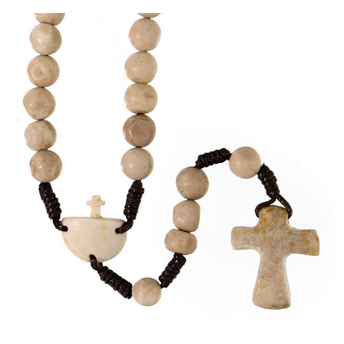 Medjugorje stone rosary, 6 mm beads, cross with embossed Jesus inscription 2