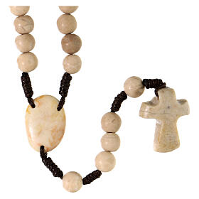 Medjugorje stone rosary, 6 mm beads, JHS and cross with embossed heart