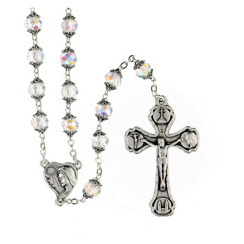 Medjugorje white crystal rosary beads 8 mm  1