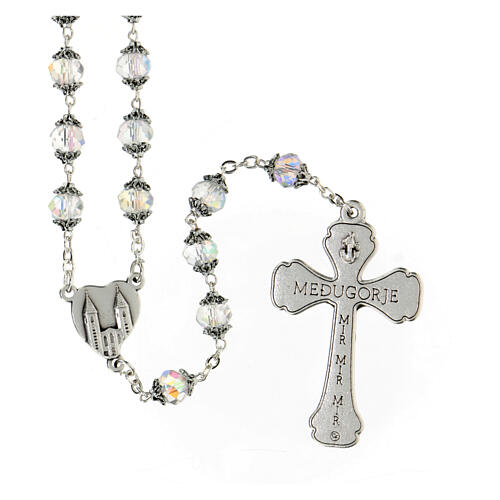 Medjugorje white crystal rosary beads 8 mm  2