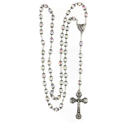 Medjugorje white crystal rosary beads 8 mm  4