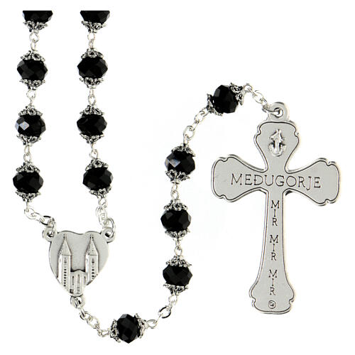 Medjugorje black crystal rosary beads 8 mm  2