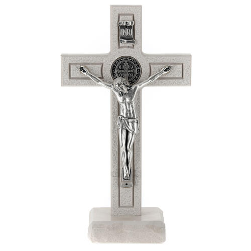 Crucifix marbre blanc Medjugorje 20 cm 1