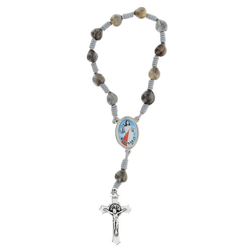 Grey single decade rosary of Medjugorje with Job's tears of 0.02 in and cross 1