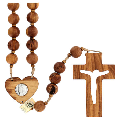 Headboard olivewood rosary of Medjugorje, 1.2 in beads and beige rope 1