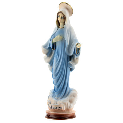 Madonna di Medjugorje polvere di marmo tunica azzurra 15 cm 3
