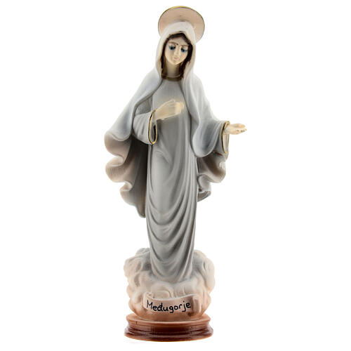 Virgen de Medjugorje vestido gris polvo de mármol 15 cm 1