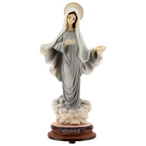 Lady of Medjugorje in reconstituted marble painted 20 cm 1