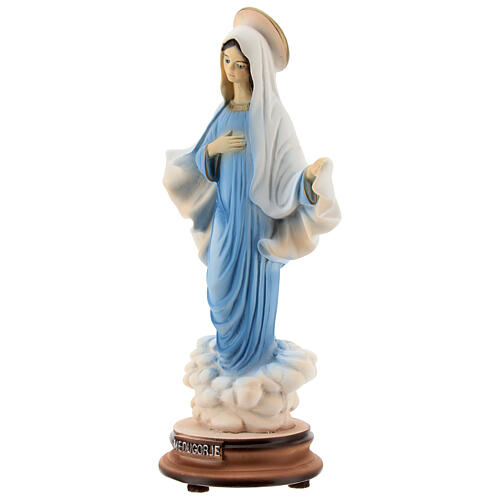 Imagem Nossa Senhora de Medjugorje pó de mármore túnica azul clara 20,5 cm 3
