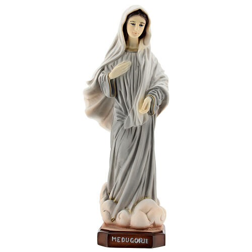 Our Lady of Medjugorje, grey dress, flying veil, marble dust, 20 cm 1