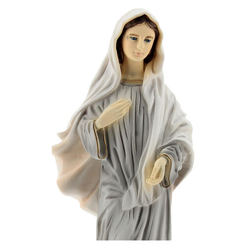 Imagem Nossa Senhora de Medjugorje pó de mármore pintado com igreja de São Tiago 21x8 cm 2
