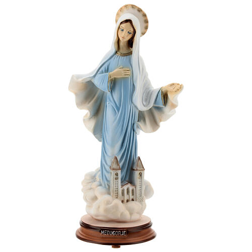 Lady of Medjugorje statue painted church reconstituted marble 30 cm OUTDOORS 1