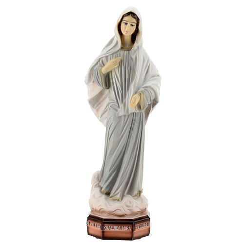 Our Lady of Medjugorje, grey dress and floaty veil, marble dust, 30 cm, OUTDOOR 1