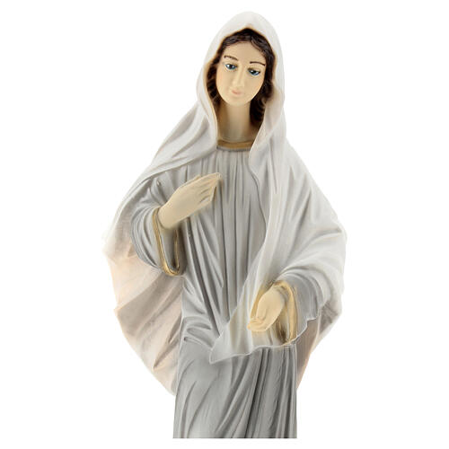 Our Lady of Medjugorje with church, grey dress and floaty veil, marble dust, 30 cm, OUTDOOR 2