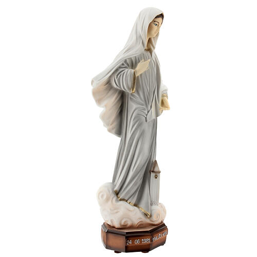 Our Lady of Medjugorje with church, grey dress and floaty veil, marble dust, 30 cm, OUTDOOR 5