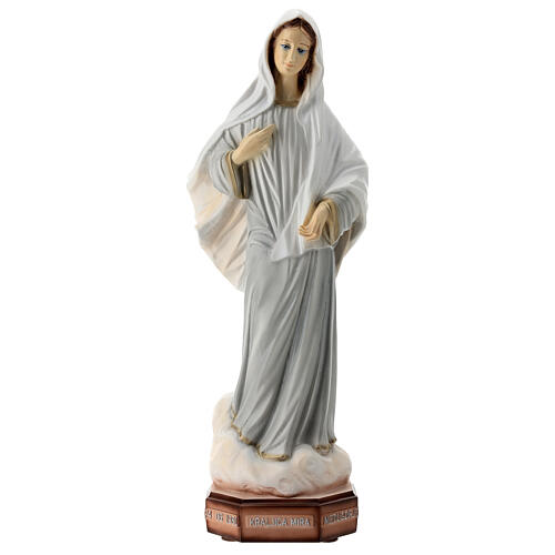 Imagem Nossa Senhora de Medjugorje túnica cinzenta pó de mármore pintado 41,5x15 cm PARA EXTERIOR 1