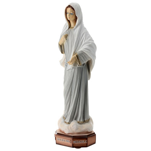 Imagem Nossa Senhora de Medjugorje túnica cinzenta pó de mármore pintado 41,5x15 cm PARA EXTERIOR 3