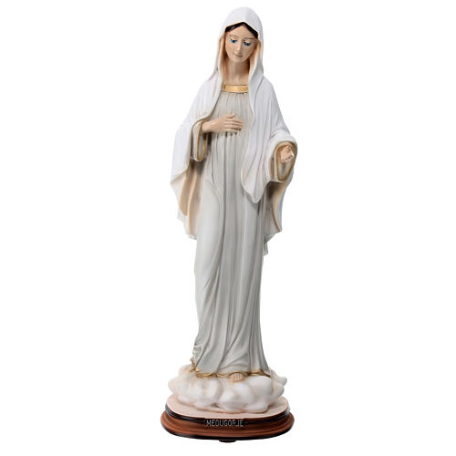 Our Lady of Medjugorje with grey dress, painted marble dust, 40 cm, OUTDOOR 1