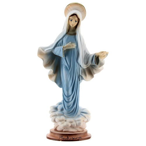 Statuette Notre-Dame de Medjugorje poudre de marbre robe bleue 15 cm 1