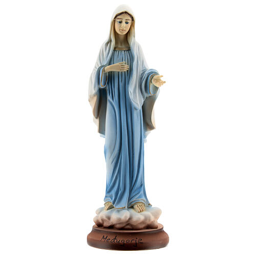 Our Lady of Medjugorje, blue dress, marble dust statue, 18 cm 1