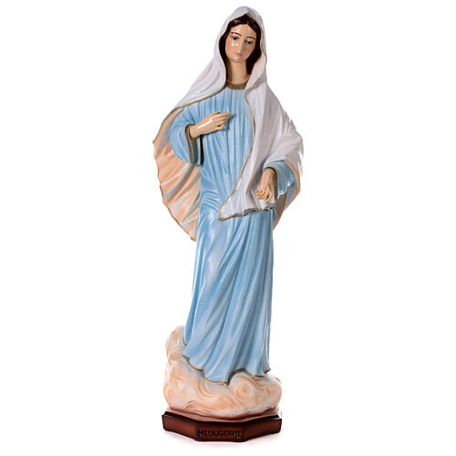 Our Lady of Medjugorje in reconstituted marble with light blue dress 47 inc OUTDOOR 1