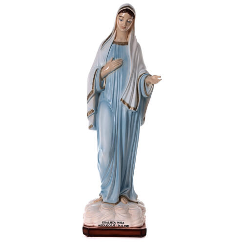 Imagem Nossa Senhora de Medjugorje túnica azul clara pó de mármore pintado 81,5x30 cm PARA EXTERIOR 1