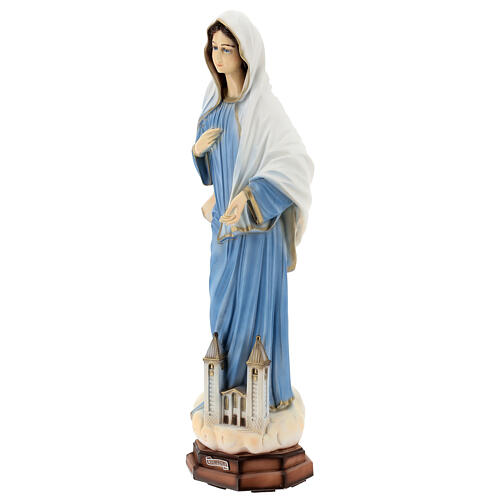 Our Lady of Medjugorje statue with church, marble dust, 60 cm, EXTERIOR 3