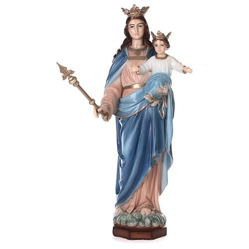 Statue Vierge à l'Enfant couronne poudre de marbre 105 cm EXTÉRIEUR 1