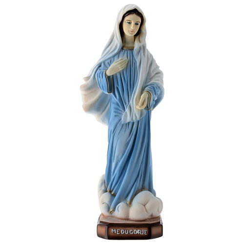 Nossa Senhora de Medjugorje veste azul pó de mármore 20 cm 1