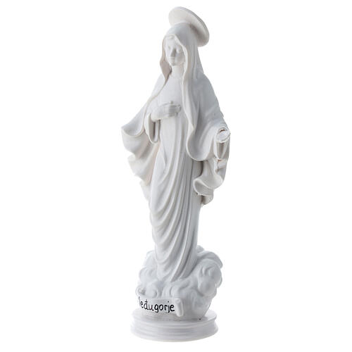 Our Lady of Medjugorje in white marble dust 15 cm 3