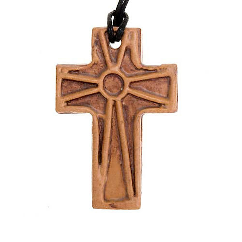 Ceramic cross pendant decorated 3