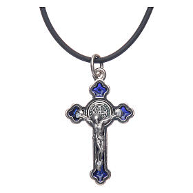 Necklace with St. Benedict Gothic cross, blue 4x2cm