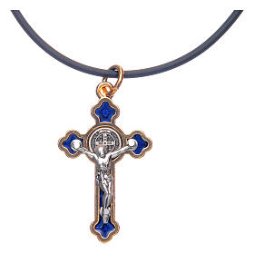 Collier croix gotique bleue St Benoit 4x2