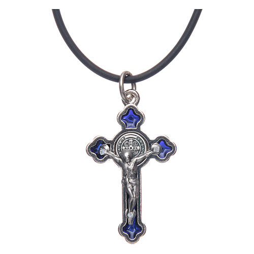 Necklace with St. Benedict Gothic cross, blue 4x2cm 2