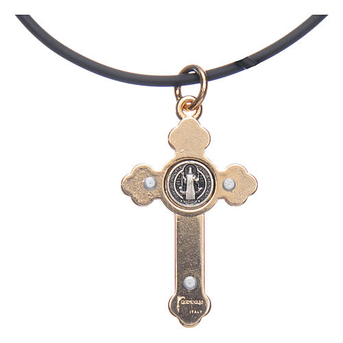 Necklace with St. Benedict Gothic cross, blue 4x2cm 4